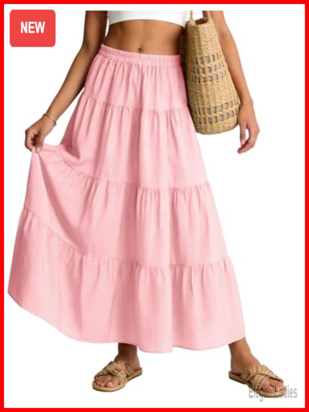 Flowy Tiered A Line Maxi Skirt High Waisted Pleated Ruffle